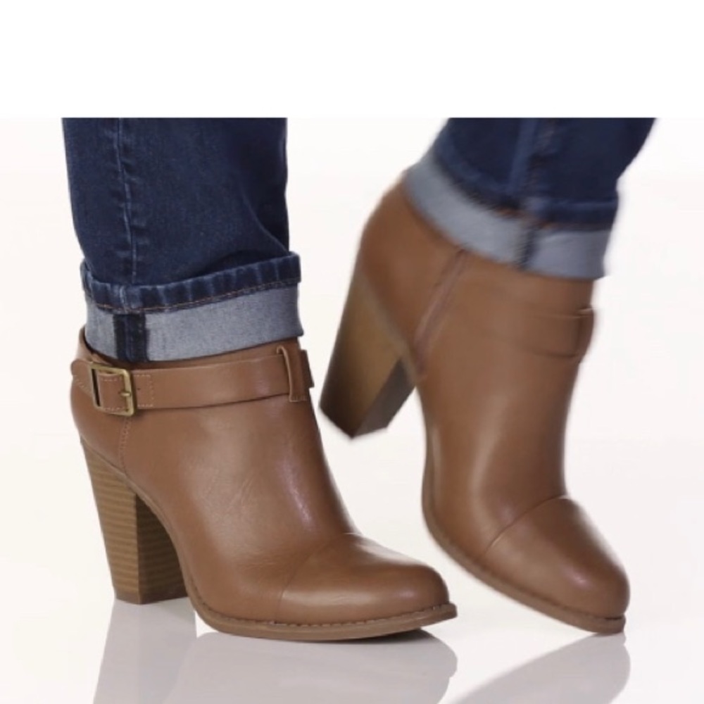 Tan Ankle Boots with Zip & Belt Detail